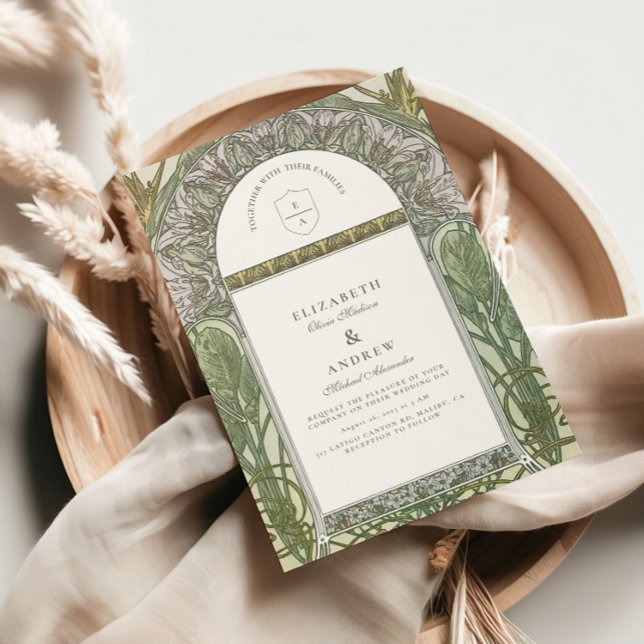 Convite Casamento Olive Leaf Arch Art Nouveau (Criador carregado)