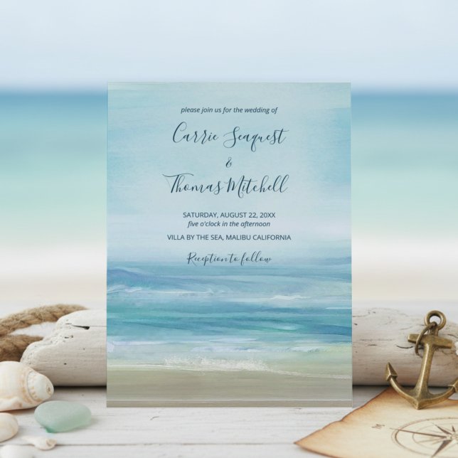 Convite Casamento Ondas Azuis da Praia Costeira (Criador carregado)