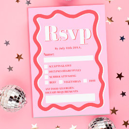 Convite Casamento ondulado com curva vermelha-rosa retrógr