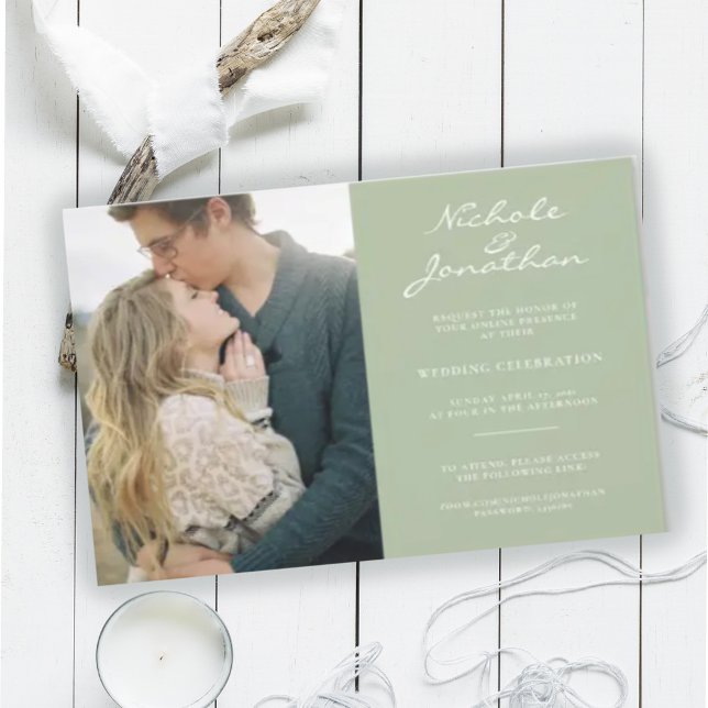 Convite Casamento Online com Foto Virtual em Tons de Sage  (Criador carregado)
