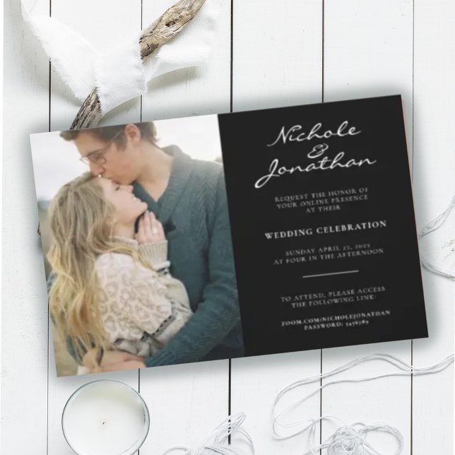 Convite Casamento Online Virtual em Preto e Branco (Criador carregado)