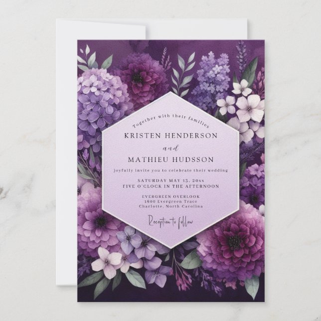 Convite Casamento Opulento Botânico Ameixa (Frente)