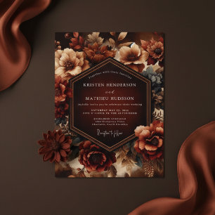 Convite Casamento Opulento Botânico Borgonha