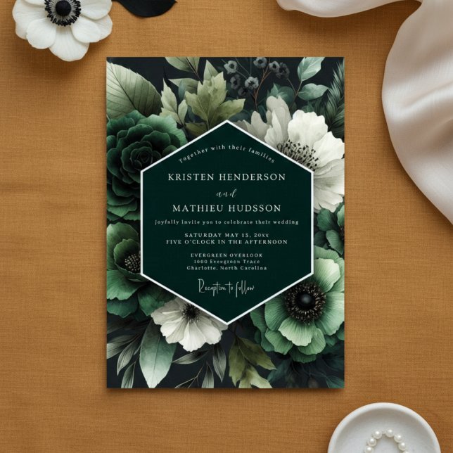 Convite Casamento Opulento Botânico Esmeralda (Criador carregado)