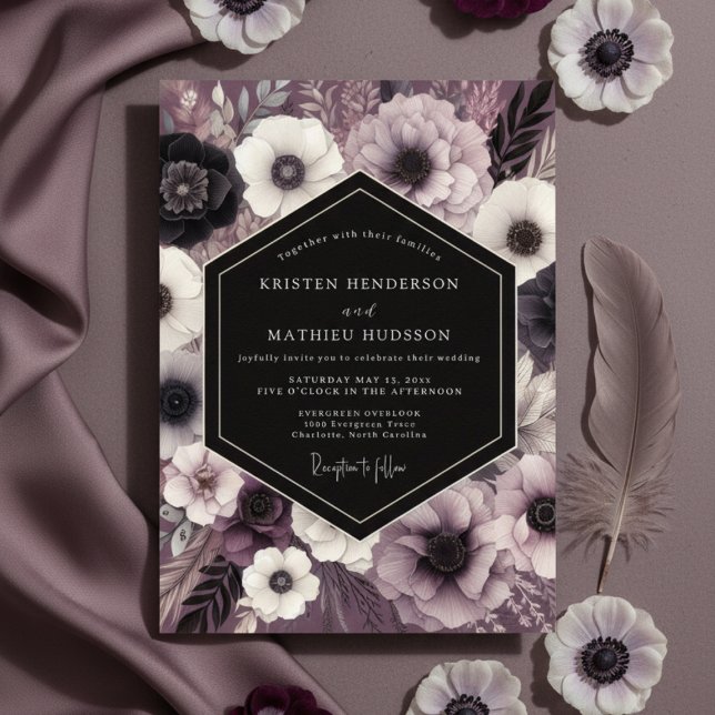Convite Casamento Opulento Botânico Malva (Criador carregado)