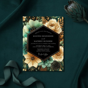 Convite Casamento Opulento Botânico Turquesa
