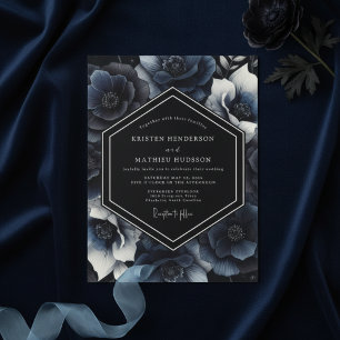 Convite Casamento Opulento com Flor de Navy Deep Bloom