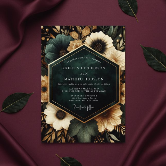 Convite Casamento Opulento com Floral Azul Turquesa Intens (Criador carregado)