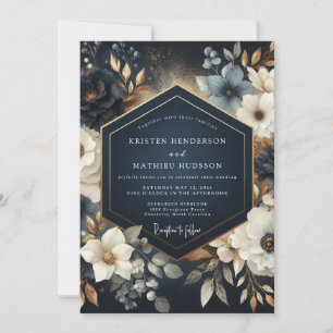 Convite Casamento Opulento com Flores Navy