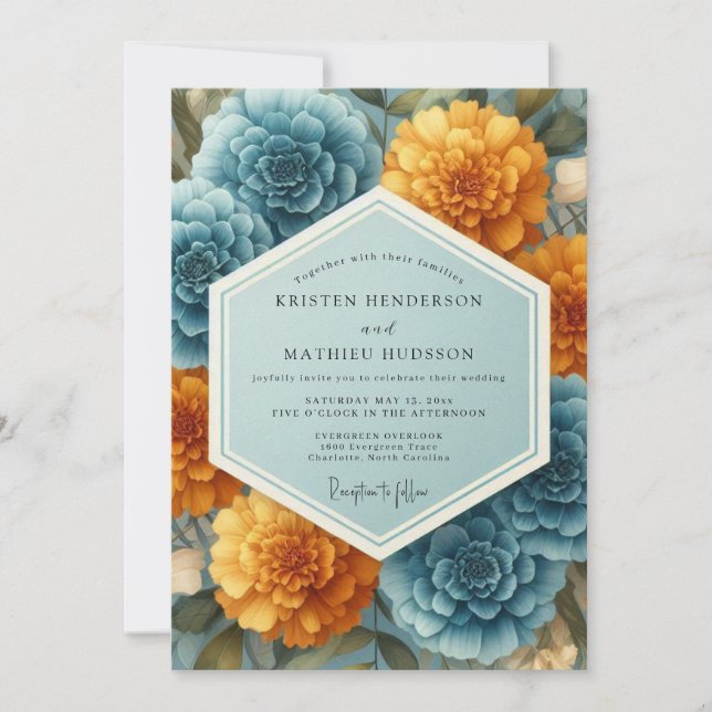 Convite Casamento Opulento de Marigold Slate (Frente)
