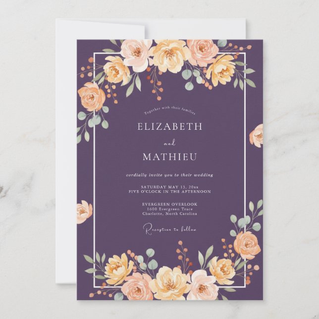 Convite Casamento Opulento de Outono com Ameixa (Frente)