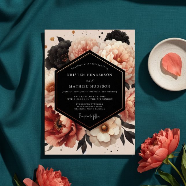 Convite Casamento Opulento de Peônia Coral (Criador carregado)