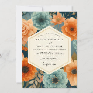 Convite Casamento Opulento em Paprika e Azul Marinho