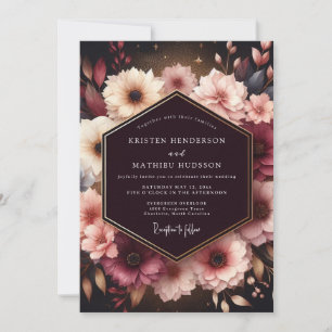 Convite Casamento Opulento Flor Burgundy Moody Bloom