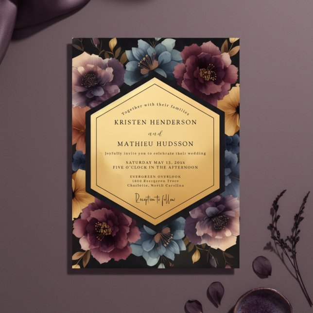 Convite Casamento Opulento Flor de Ameixa (Criador carregado)