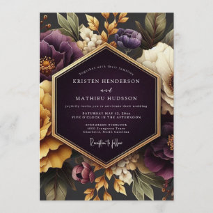 Convite Casamento Opulento Flora Plum Gold