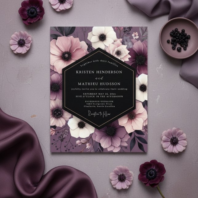 Convite Casamento Opulento Floral Ameixa (Criador carregado)