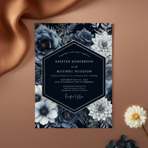 Convite Casamento Opulento Floral Azul Ardósia