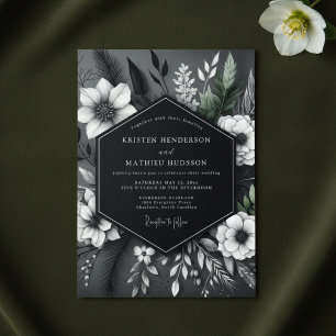 Convite Casamento Opulento Floral Carvão