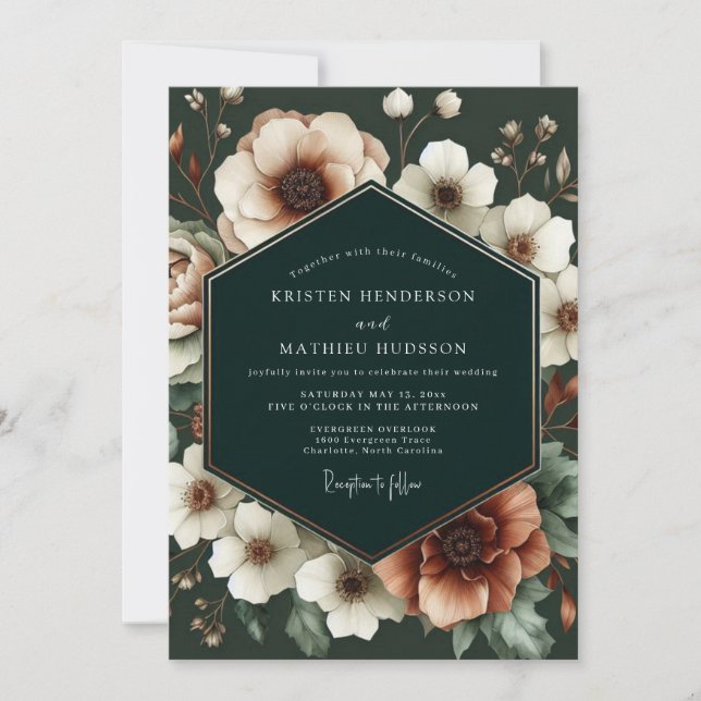 Convite Casamento Opulento Floral Creme (Frente)