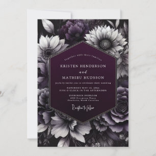 Convite Casamento Opulento Floral Escuro Ameixa