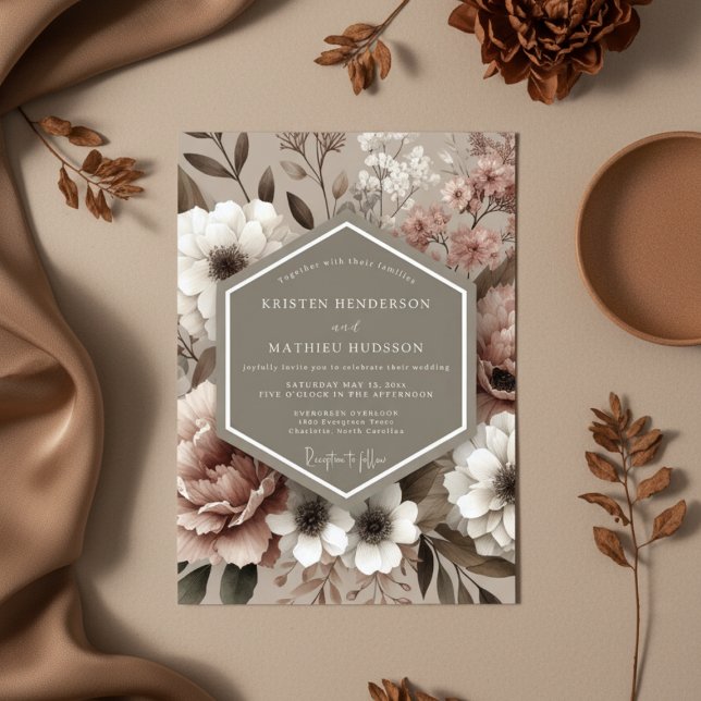 Convite Casamento Opulento Floral Rosa (Criador carregado)