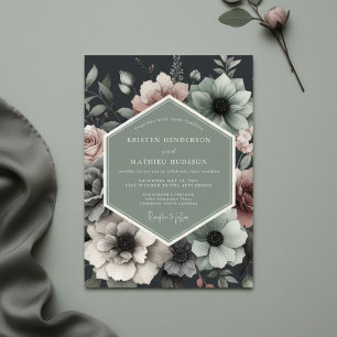 Convite Casamento Opulento Floral Rosa Empoeirado