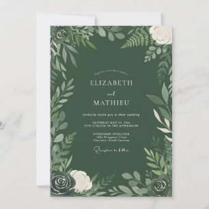 Convite Casamento Opulento Hunter Verde na Floresta