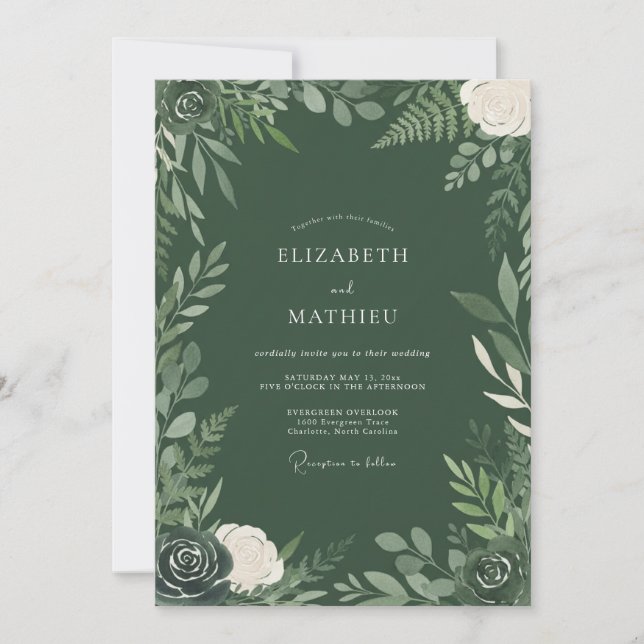 Convite Casamento Opulento Hunter Verde na Floresta (Frente)
