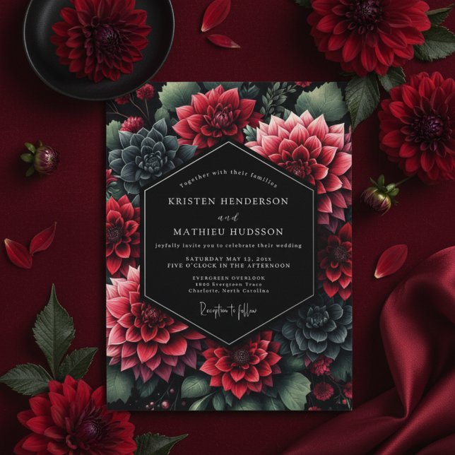 Convite Casamento Opulento Romance Dália Borgonha (Criador carregado)