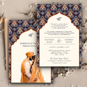 Convite Casamento Orange Ivory Ikat Punjabi Anand Karaj Si
