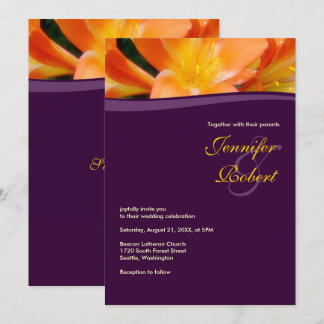 Convite Casamento orçamental em roxo e laranja