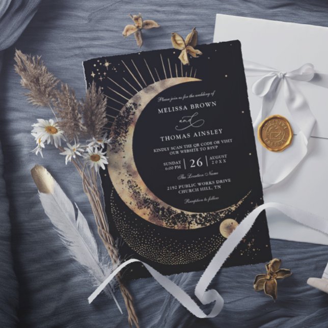 Convite Casamento Orçamento Boho Código QR Noite Estrelada (Criador carregado)
