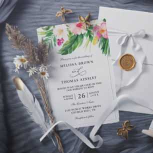 Convite Casamento Orçamento Código QR Flores Tropicais Aqu
