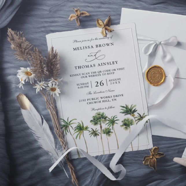 Convite Casamento Orçamento Código QR Palma Aquarela Moder (Criador carregado)