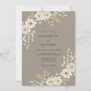 Convite Casamento Orgânico Boêmio Marrom Cogumelo