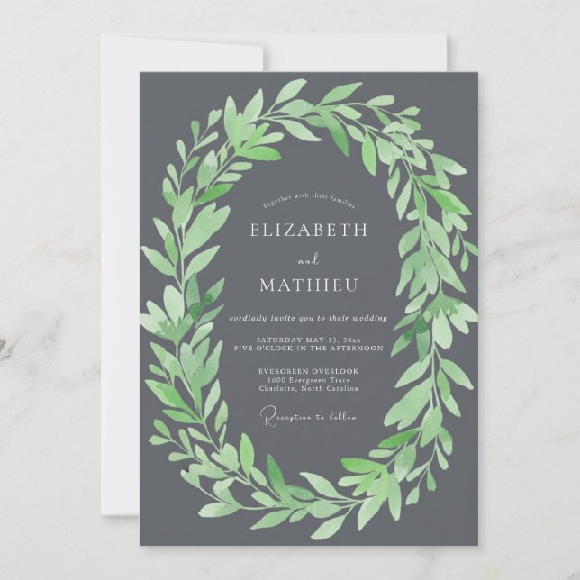 Convite Casamento Orgânico Charcoal Gray no Bosque (Frente)