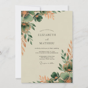 Convite Casamento Orgânico Outonal em Verde Esmeralda Cobr