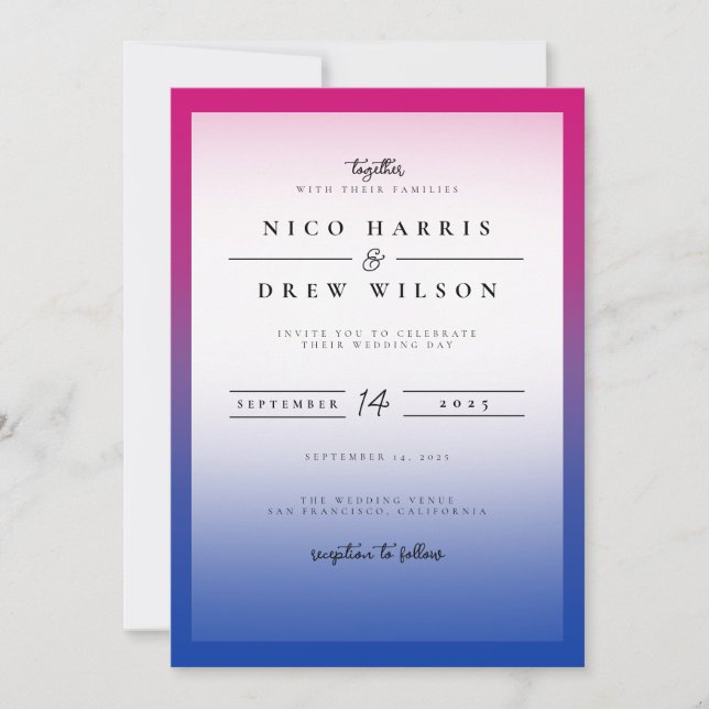 Convite Casamento Orgulho Bissexual Elegante (Frente)