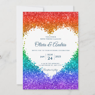 Convite Casamento orgulho gay do quadro do Rainbow Glitter