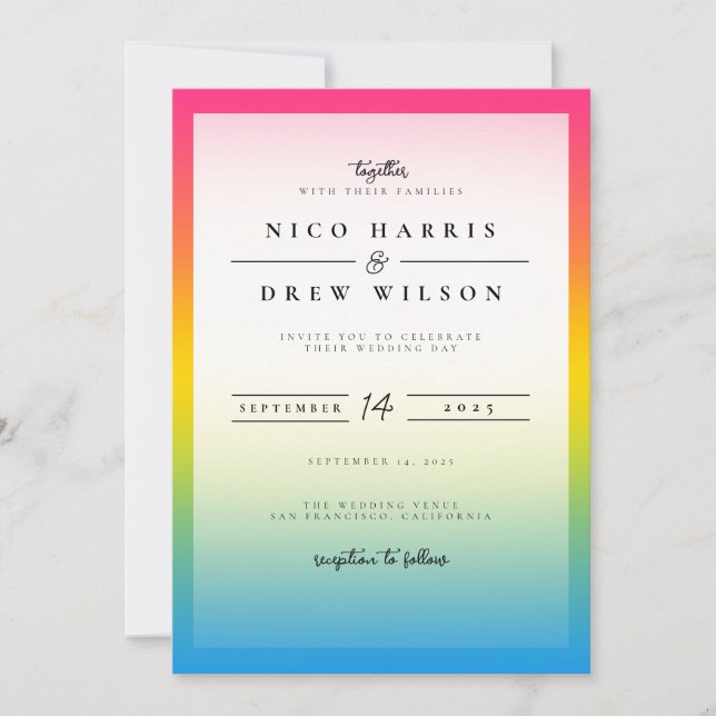 Convite Casamento Orgulhoso Pansexual Elegante  (Frente)