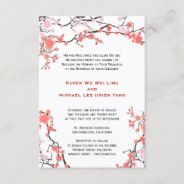 Convite Casamento Oriental Peach Red & Pink Cherry Blossom