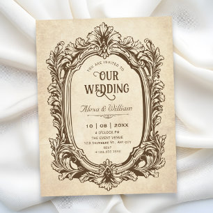 Convite Casamento ornamentado antigo barroco vintage