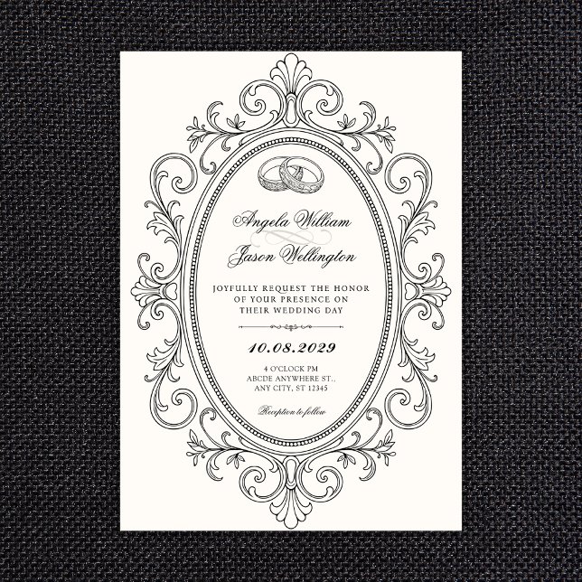 Convite Casamento ornamentado elegante vintage (Criador carregado)
