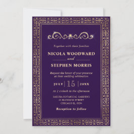 Convite Casamento Ornamental Elegante Roxo e Dourado