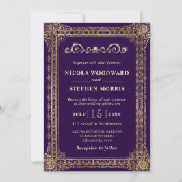 Convite Casamento Ornamental Elegante Roxo e Dourado
