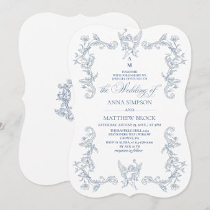 Convite Casamento Ornate Floral Azul Francês Elegante