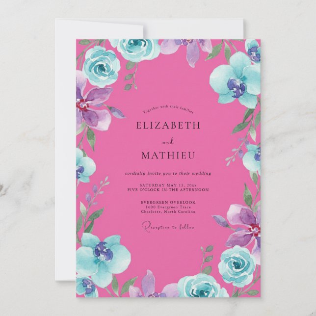 Convite Casamento Orquídea Água Magenta (Frente)