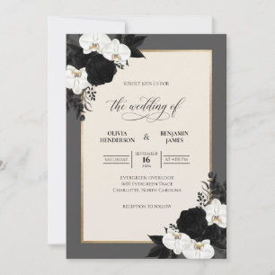 Convite Casamento Orquídea Branca Marfim Preto