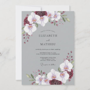 Convite Casamento Orquídea Marrom Cinza